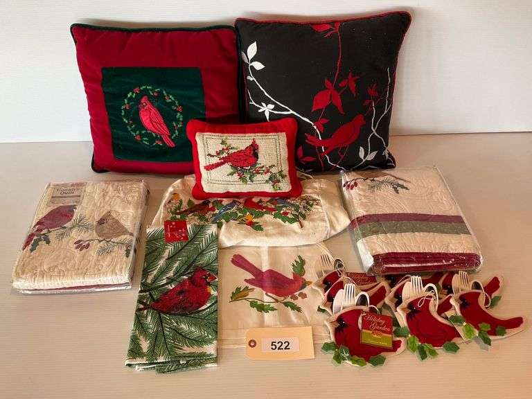 Cardinal Pillows, 2 King Size Shams, Kitchen Towel, Tote, Flatware Holders image