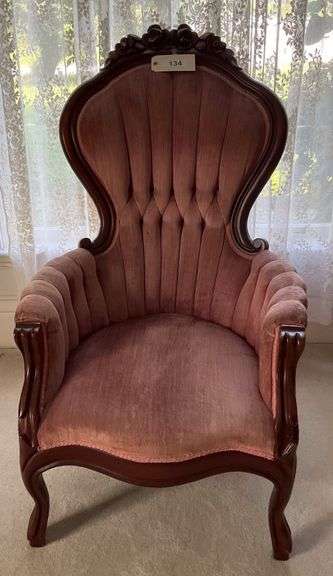 Velvet Upholstered Victorian Rose Carved Chair, 43"X27"X30" image