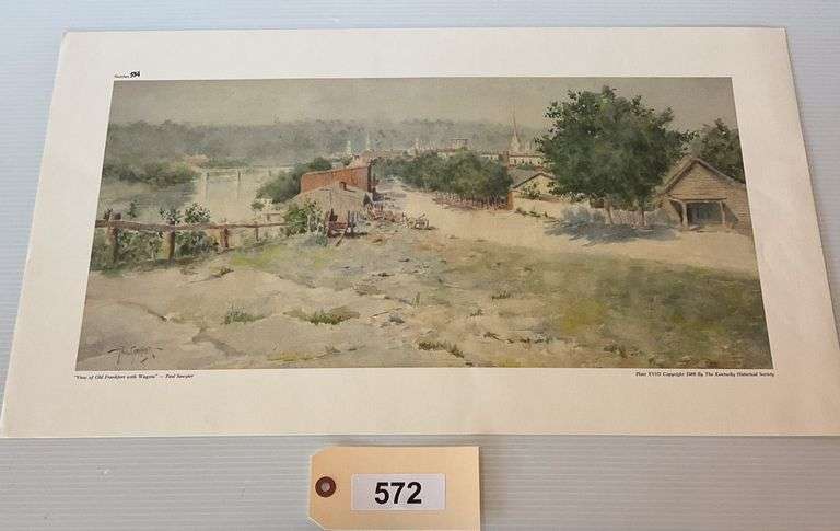 View Of Old Frankfort With Wagons', By Paul Sawyier, 24"X14" image