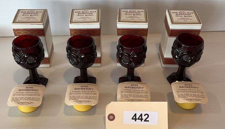 AVON 1876 4 Wine Goblets Cape Cod Collection With Bayberry Candletes image