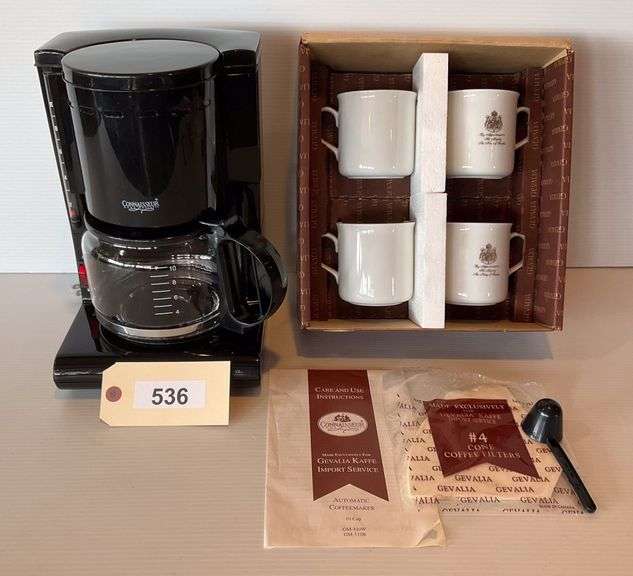 NEW Gevalia 10 Cup Coffee Maker, 4 Ceramic Mugs 'By The Appointment To His Majesty The King Of Sweden' image