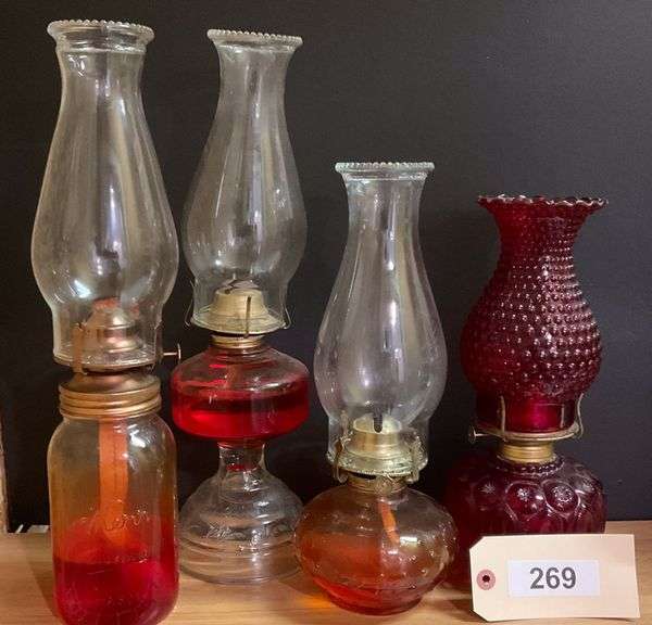 Four Glass Oil Lamps, 12"-16.5" image