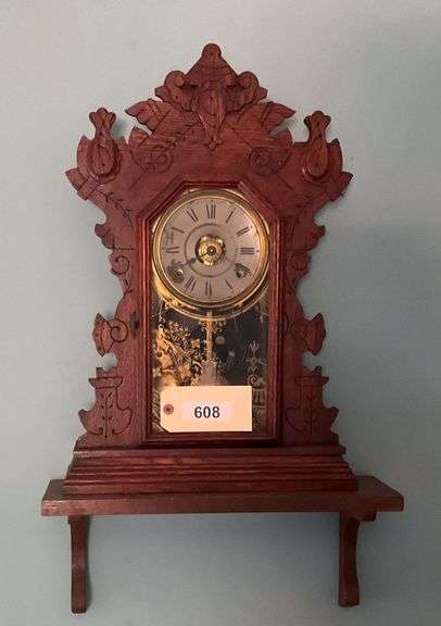 Small Wooden Pendulum Clock On Shelf, 22"X15"X4" image