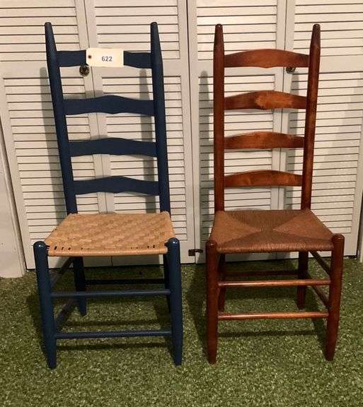 Two Ladder Back Chairs With Bamboo And Rush Seats image