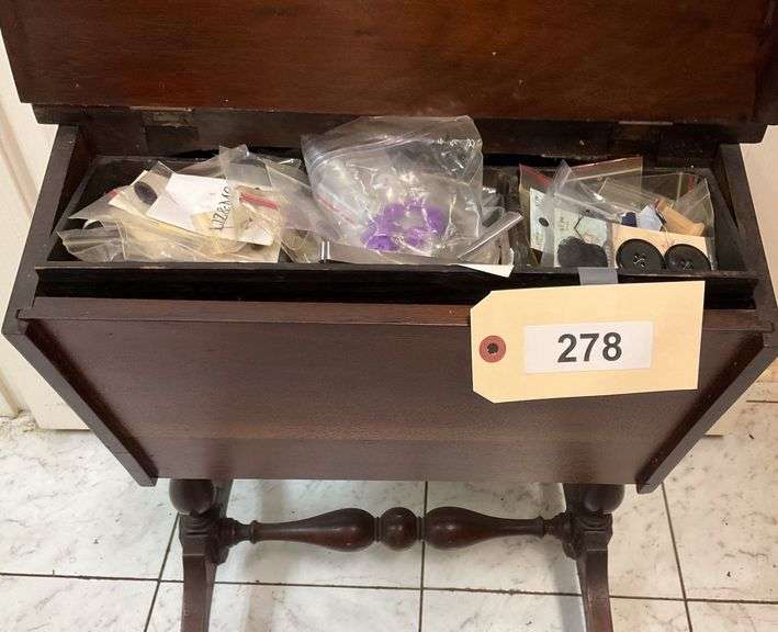 Vintage Standing Sewing Box And Supplies image