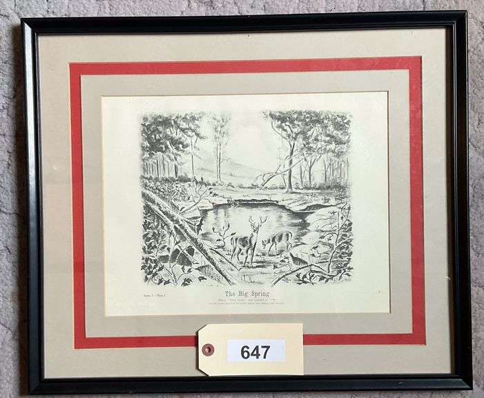 Framed And Matted 'Big Spring' Print (Where Bowling Green Was Founded), By Peg Truman 1976, 20"X17" image