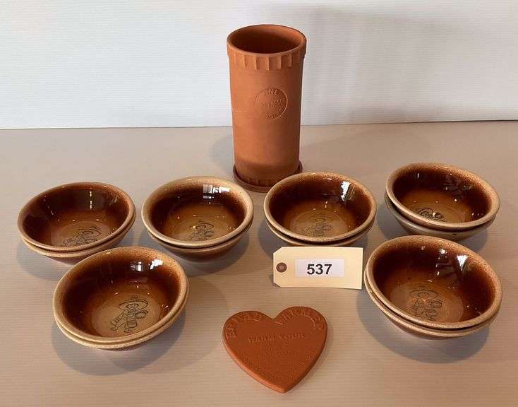 Terra Cotta Wine Cooler, Bread Warmer, 12 Stoneware Bowls image