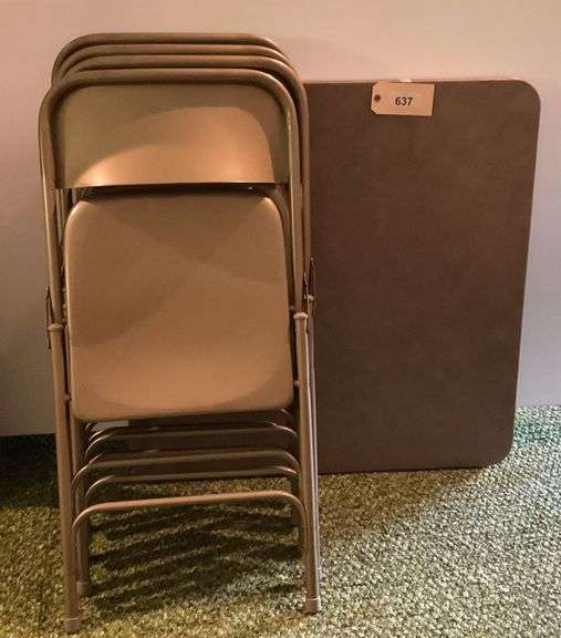 Tan Vinyl Top Card Table, 4 Chairs image