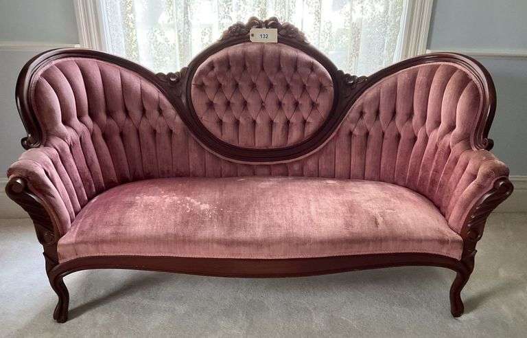 Velvet Upholstered Victorian Rose Carved Sofa, 70"X30"X41" image