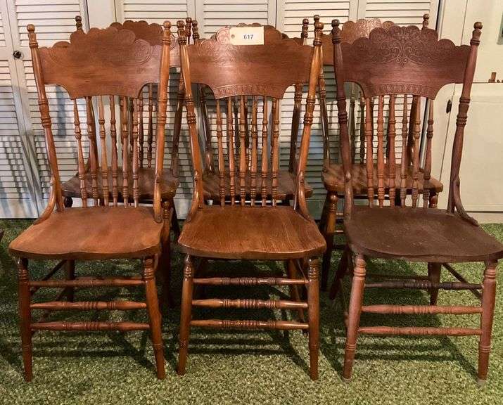 Six Wooden Antique High Back Chairs image