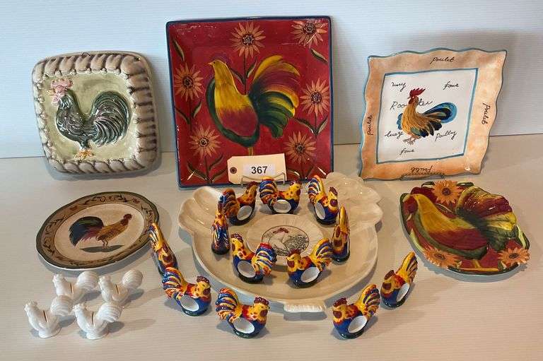 Ceramic Rooster Platters, Napkin Holders, Place Card Holders & More image