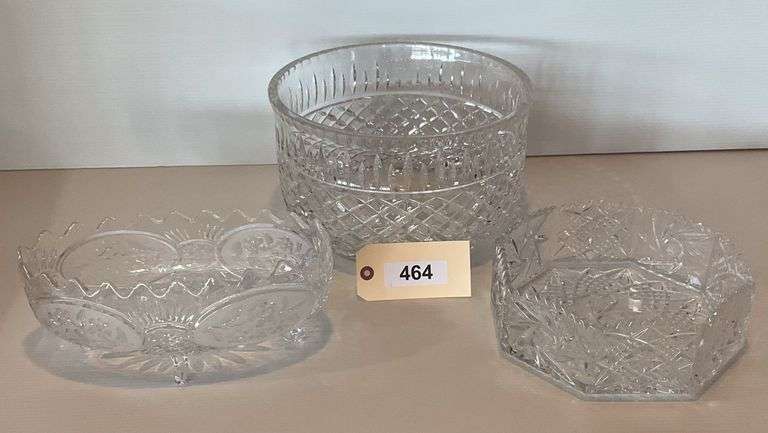 Large Crystal Bowl, 12"X7", Octagonal Crystal Bowl, 9", Oval Footed Crystal Bowl, 9" image