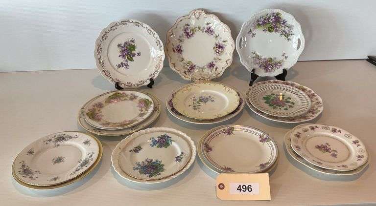 Violet China Dinnerware, 16 Dinner Plates And Salad Plates image
