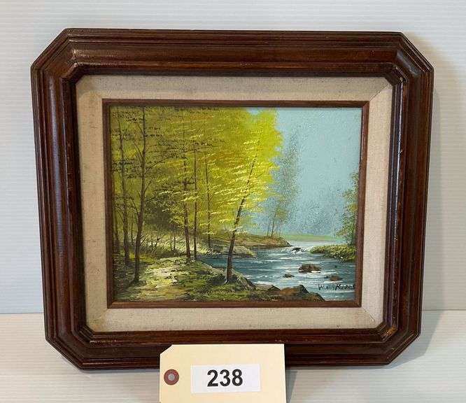 Framed And Matted River Scene Painting By W. Eakins, 15"X13" image