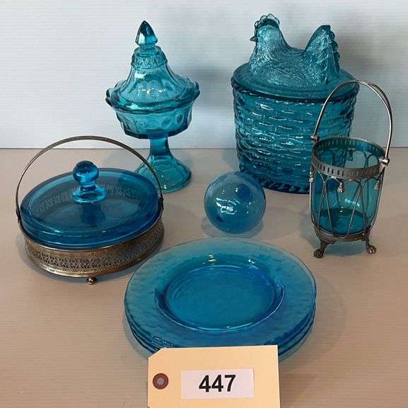 Blue Glass Holloware And 4 Plates image
