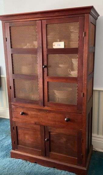 Large Antique Wooden And Copper Pie Safe, 72"X19"X39" image