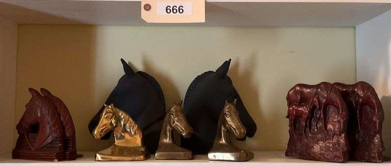 Brass, Wood, And Other Metal Horse Bookends image