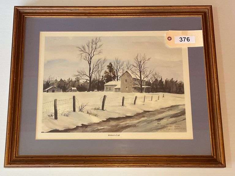 Framed And Matted Print Of 'Winters Call' By D. White, 27"X21" image