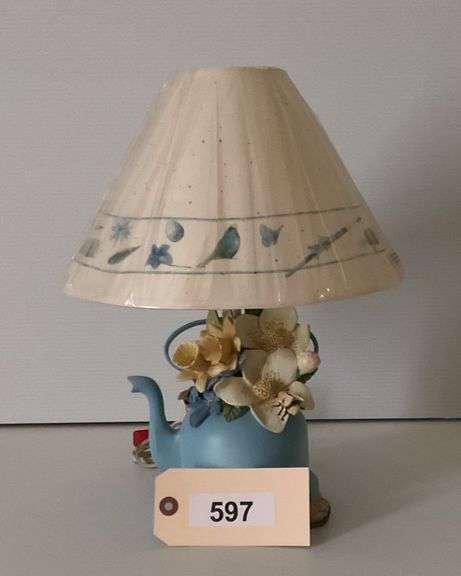 Ceramic Tea Pot Flowered Electric Lamp, 15" image