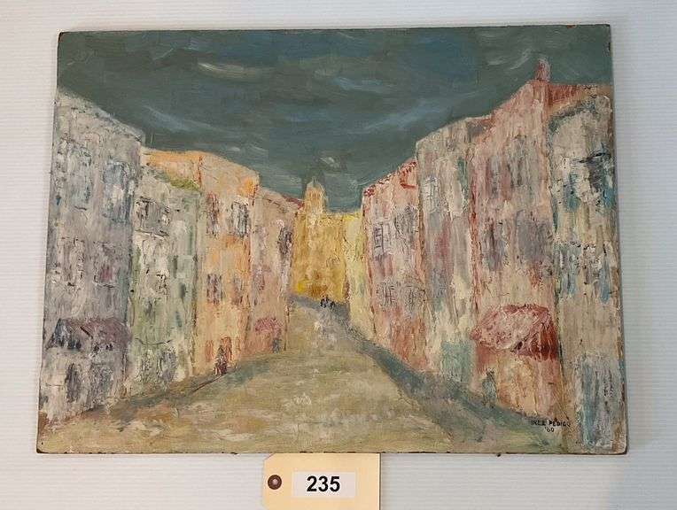 Unframed Street Scene Oil Painting By Inez Pedigo image