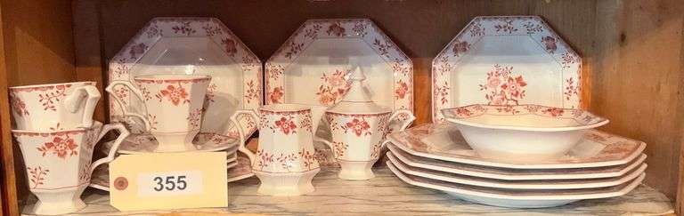 Independence Ironstone Dinnerware Red Floral Motif, 13 Pieces image