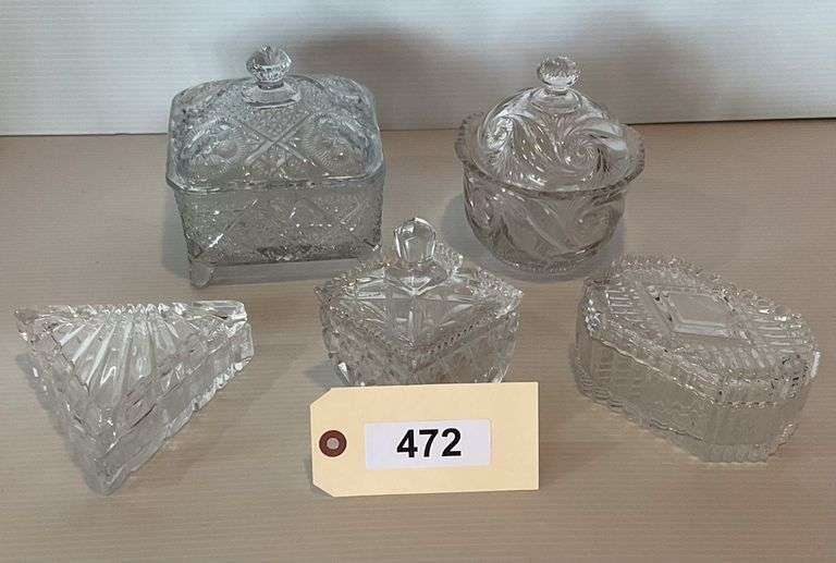 Glass And Crystal Covered Boxes, 5 Pieces image