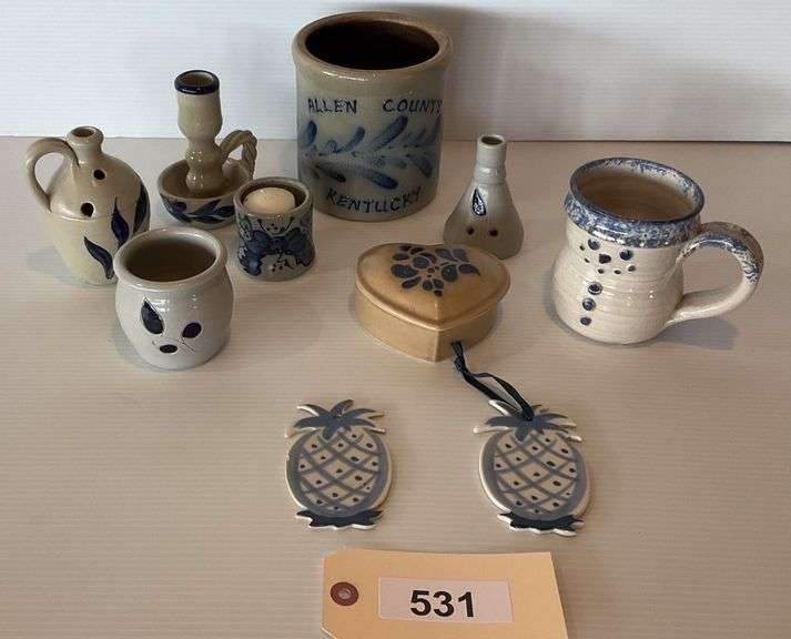 Assortment Of Blue Stoneware, Allen County Jar, 9 Other Giftware Pieces image