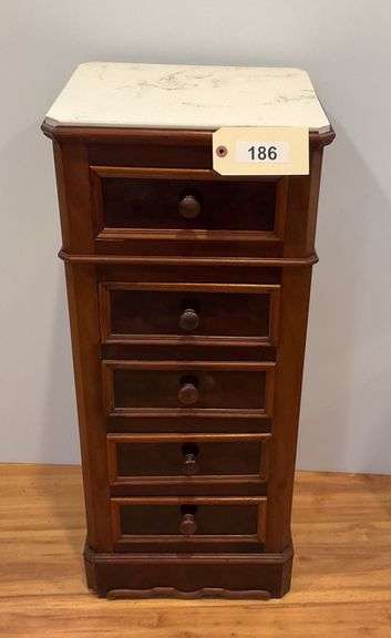 Marble Top Wooden 5 Drawer Chest, 13"X13"X34" image