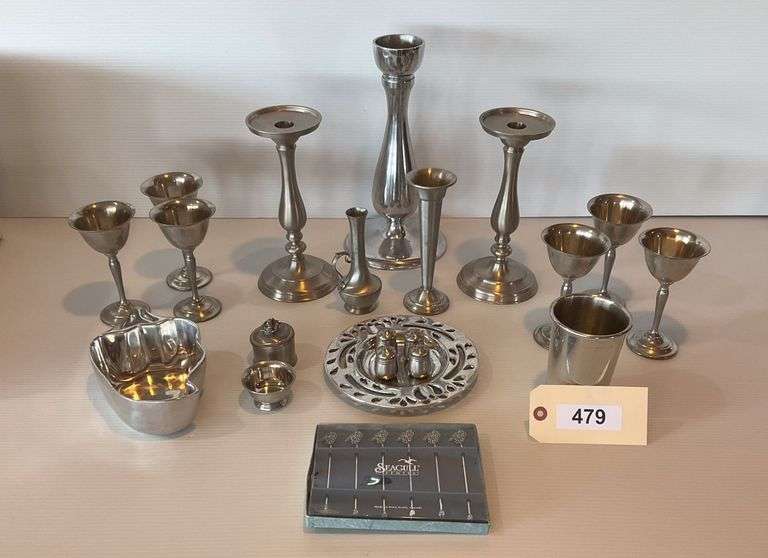 Assortment Of Brushed Pewter Items image