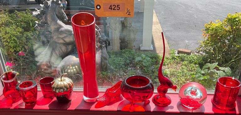 "SOME PIECES HAVE BEEN PULLED" Red Glass Holloware & Giftware, 1 Angel Wing Has Chip image
