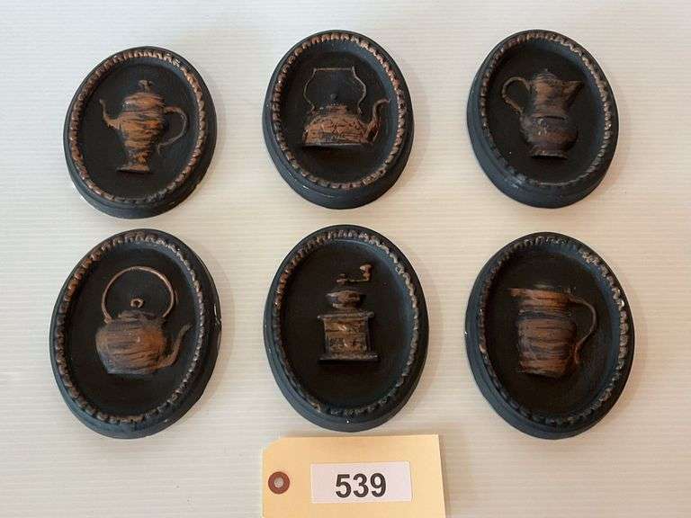 Six Ceramic Coffee Pots And Tea Pots Wall Plaques image