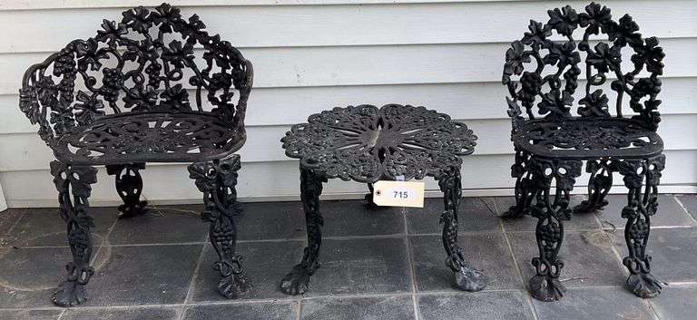 Three Piece Wrought Iron Table And Chairs, Matches Lots #716, 717 image