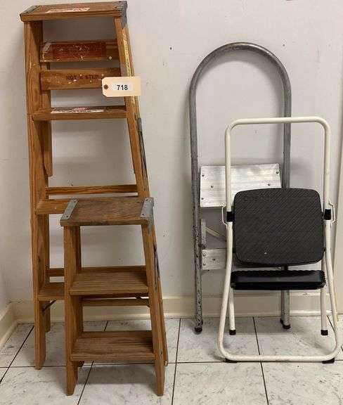 Two Wooden Step Ladders, Two Metal Step Ladders image