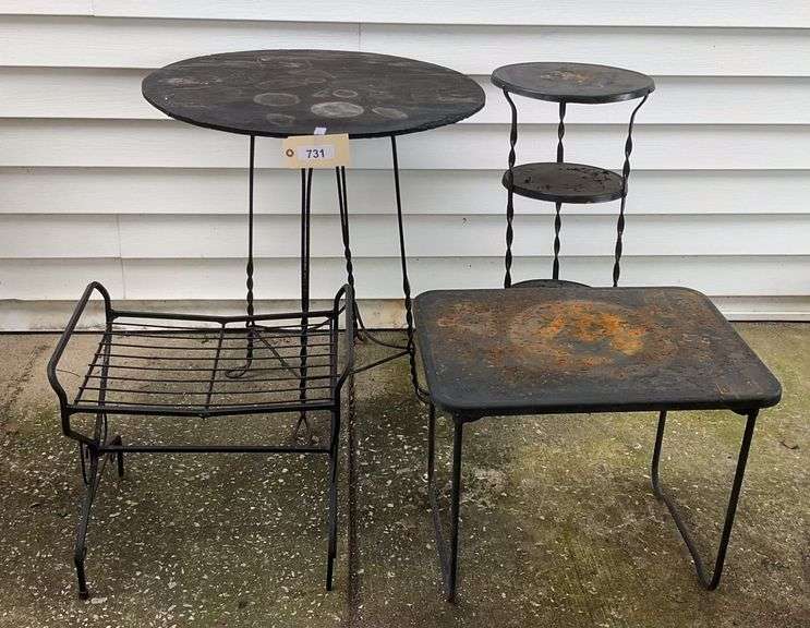 Outdoor Furniture - Round Table, 3 Tier Stand, Wire Bench, Small Metal Table image