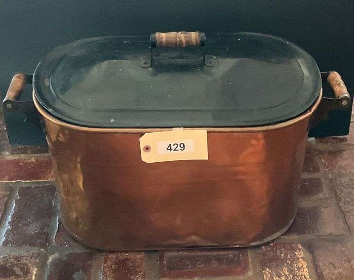 Large Handled Copper Covered Bin, 22'X12"X13" image