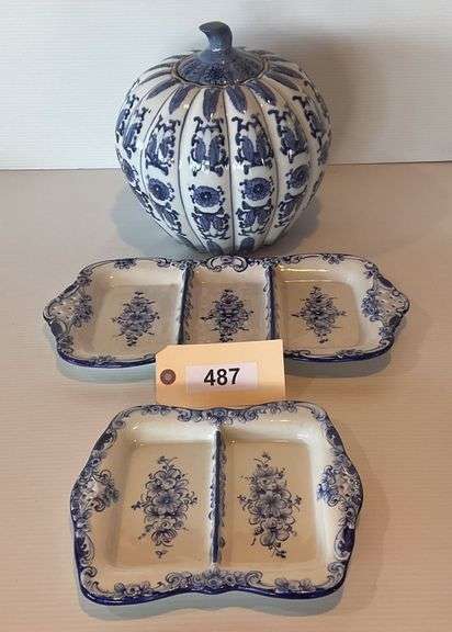 Blue Ceramic Large Tureen, 2 Divided Trays image