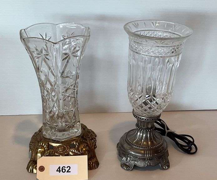 Large Glass And Metal Vase 13", Large Metal & Glass Electric Lamp 13" image