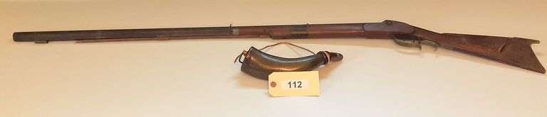 Percussion Cap Rifle With Powder Horn. This item will be picked up at Mammoth Outdoors and will have a $40 transfer fee paid to Mammoth Outdoors when you pick up the item.  They will also do a background check. image