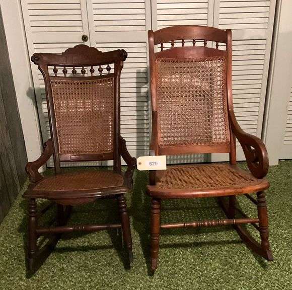 Two Small Antique Rockers With Cane Seats and Backs image