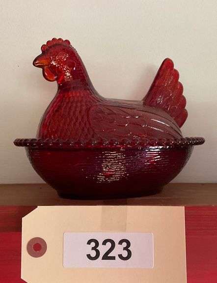 Red Glass Hen On Nest image