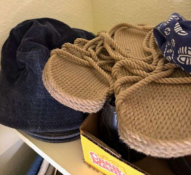 Contents of Man's Closet- Jackets, Shoes, Hat, Shorts