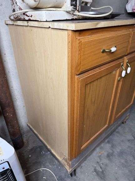 2-Door Cabinet on Castors with Wooden Plank Top