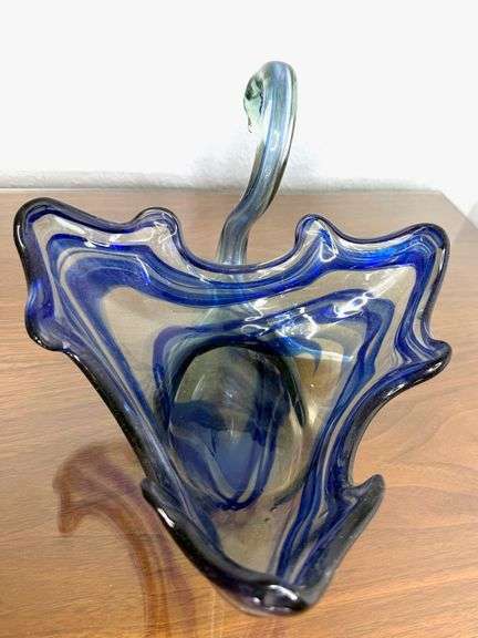 Hand Blown Glass Swan- Blue Swirl