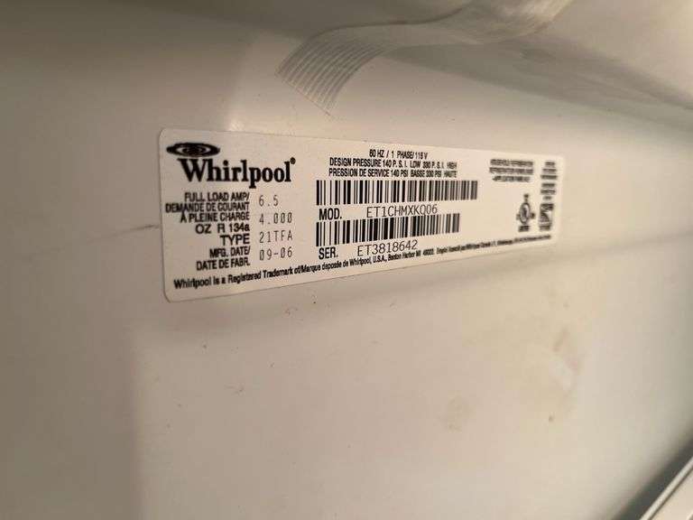 Whirlpool 21 Cu. Ft. Top-Freezer Refrigerator Model ET1CHMXKQ06- Works Great!