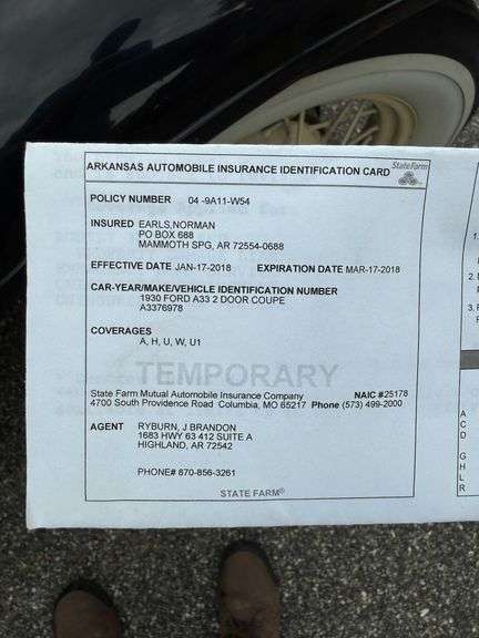 1930 Ford Model A Deluxe Roadster- Engine #A3376978
