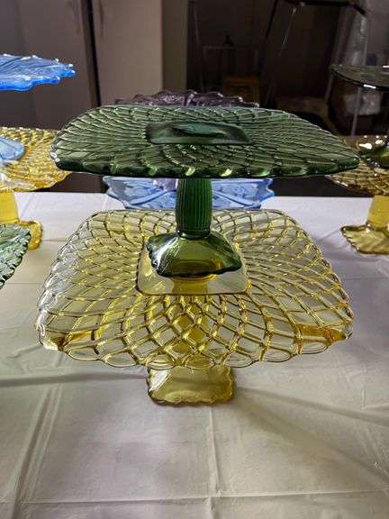 8 Vintage L.E. Smith Pressed Glass Pedestal Dishes- Assorted Colors & Styles