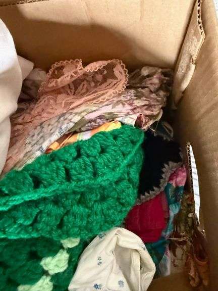Box of Linens- Aprons & more