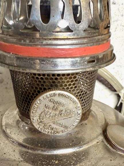 1920s Aladdin #11 Kerosene Lamp, Red Glass Barn Lamp, Mid-Century Ribbed Base Oil Lamp