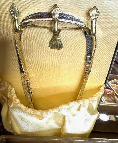 Vintage Jewelry Box w/ Jewelry Assortment- chains, earrings, necklaces, bracelets