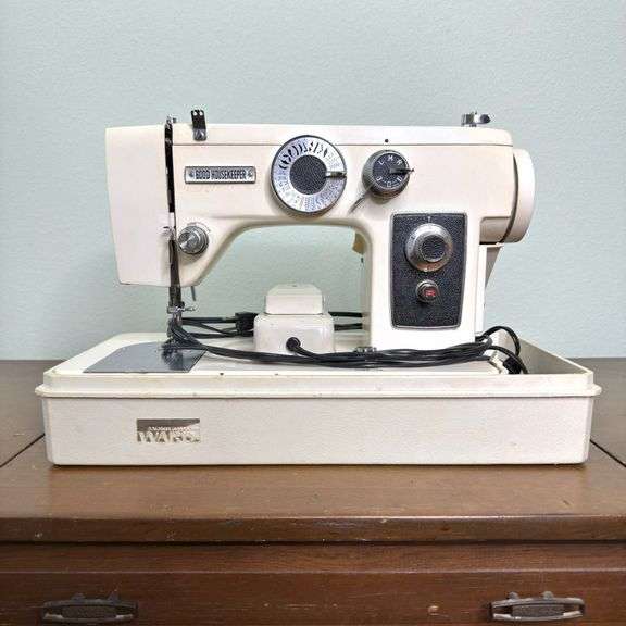 Vintage Montgomery Ward Good Housekeeper Sewing Machine with cover for easy storage